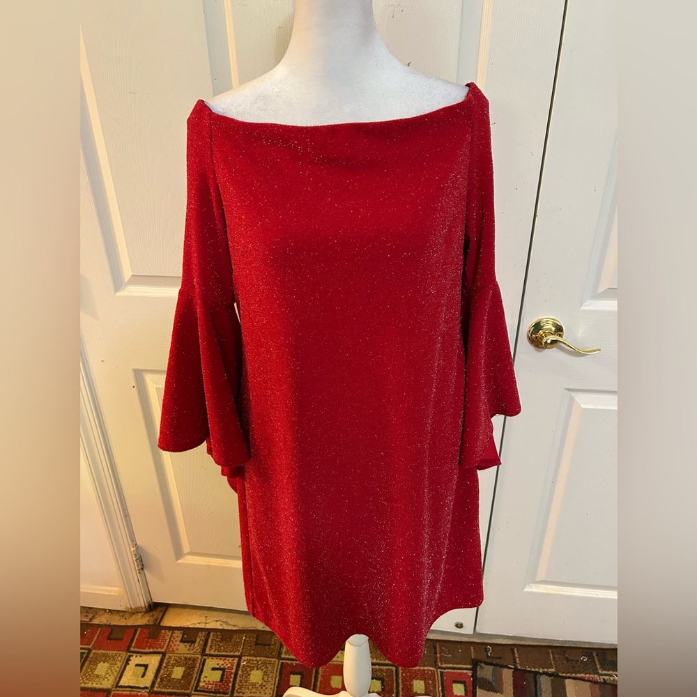Vince Camuto red sparkling off the shoulder dress, Medium